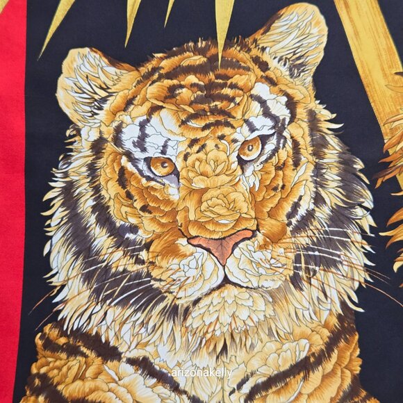 Salvatore Ferragamo Silk Scarf Big Cats Lion Tiger Fox Bird Leopard Floral - Picture 13 of 14